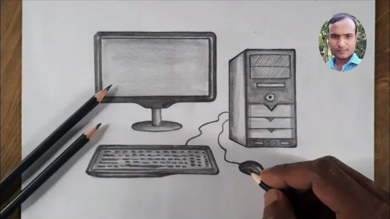 How to draw desktop computer step by step with pencil shading/Computer