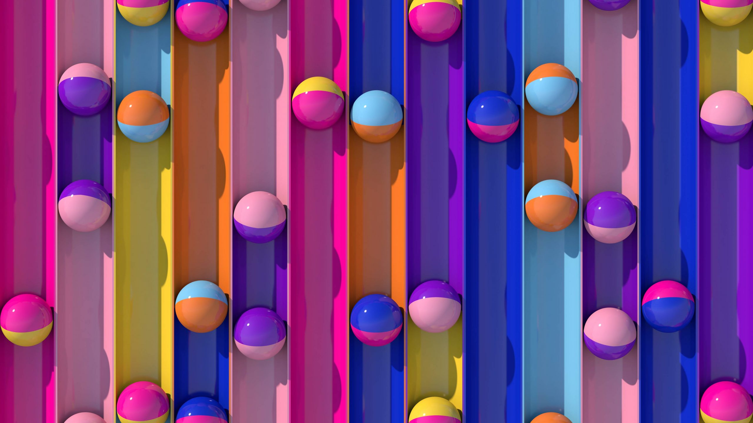 Bright and colorful balls rolling with hard light concept