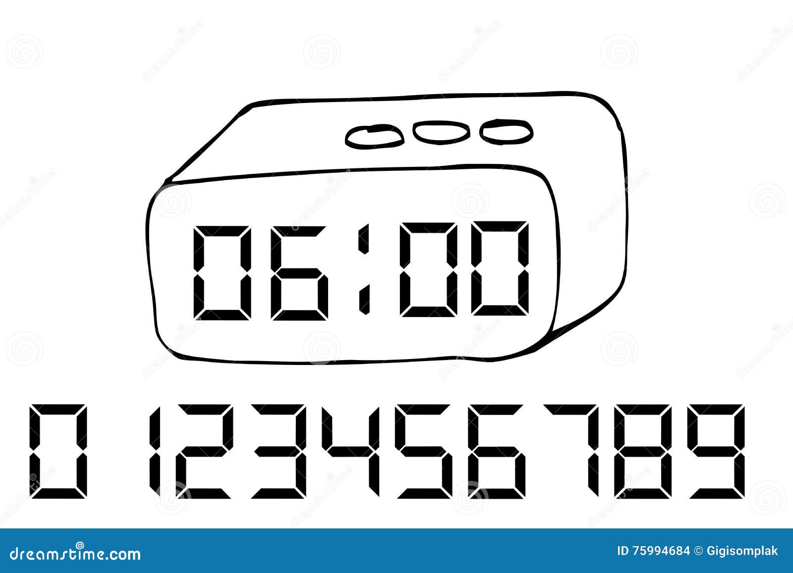 Hand-drawn sketch of a digital alarm clock