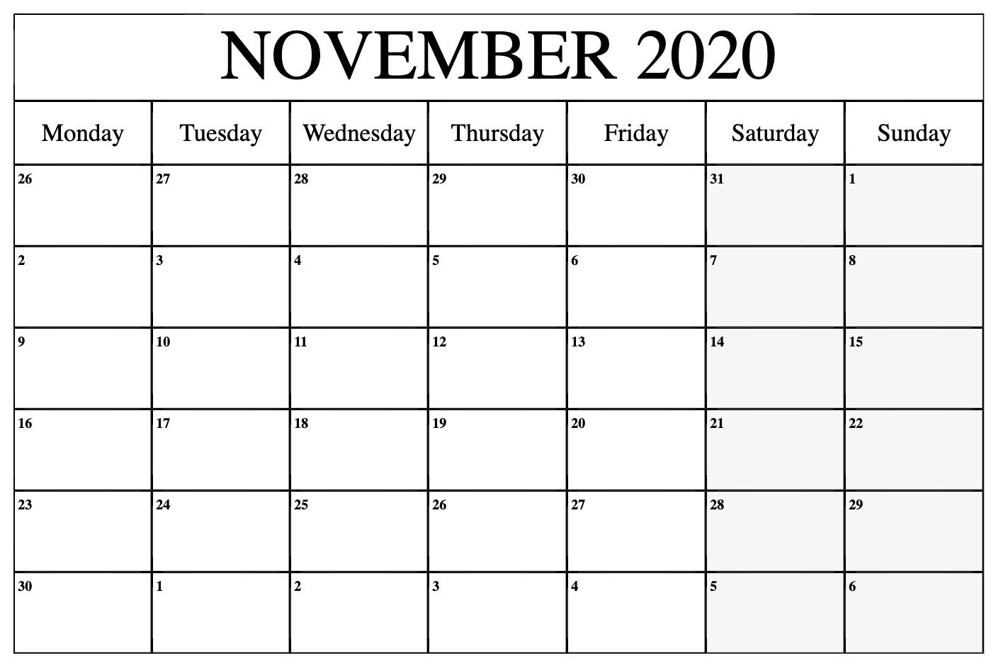 November 2020 Calendar November Kalender, January Calendar, Holiday