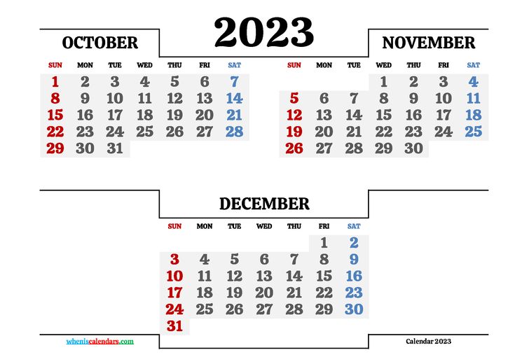 October November December 2023 Printable Calendar in 2021 | Calendar