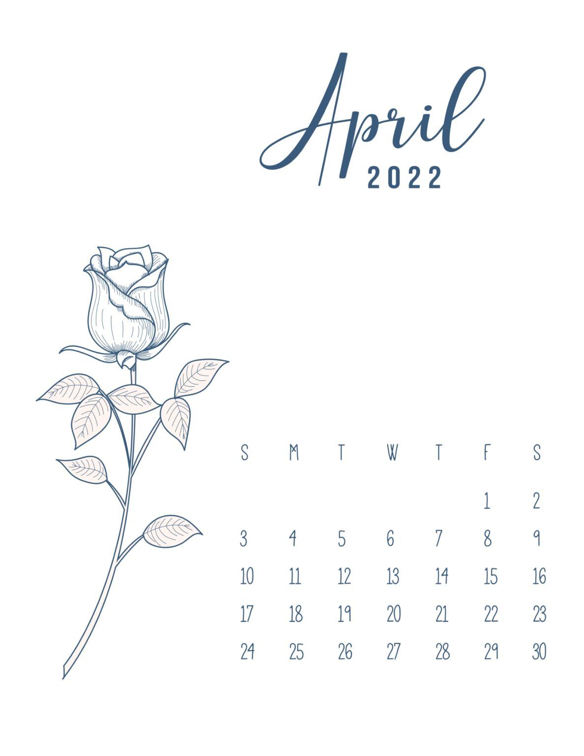 Free Printable April 2022 Calendars - World of Printables Framed