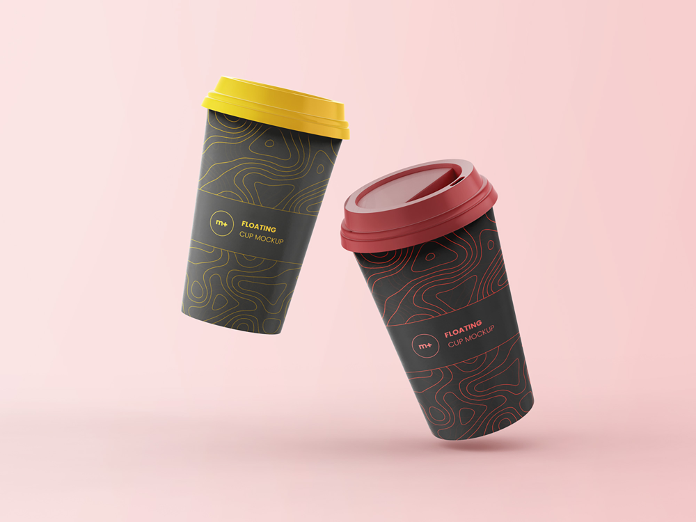 2 Floating Coffee Cups Mockup (PSD) | Coffee cup design, Paper coffee