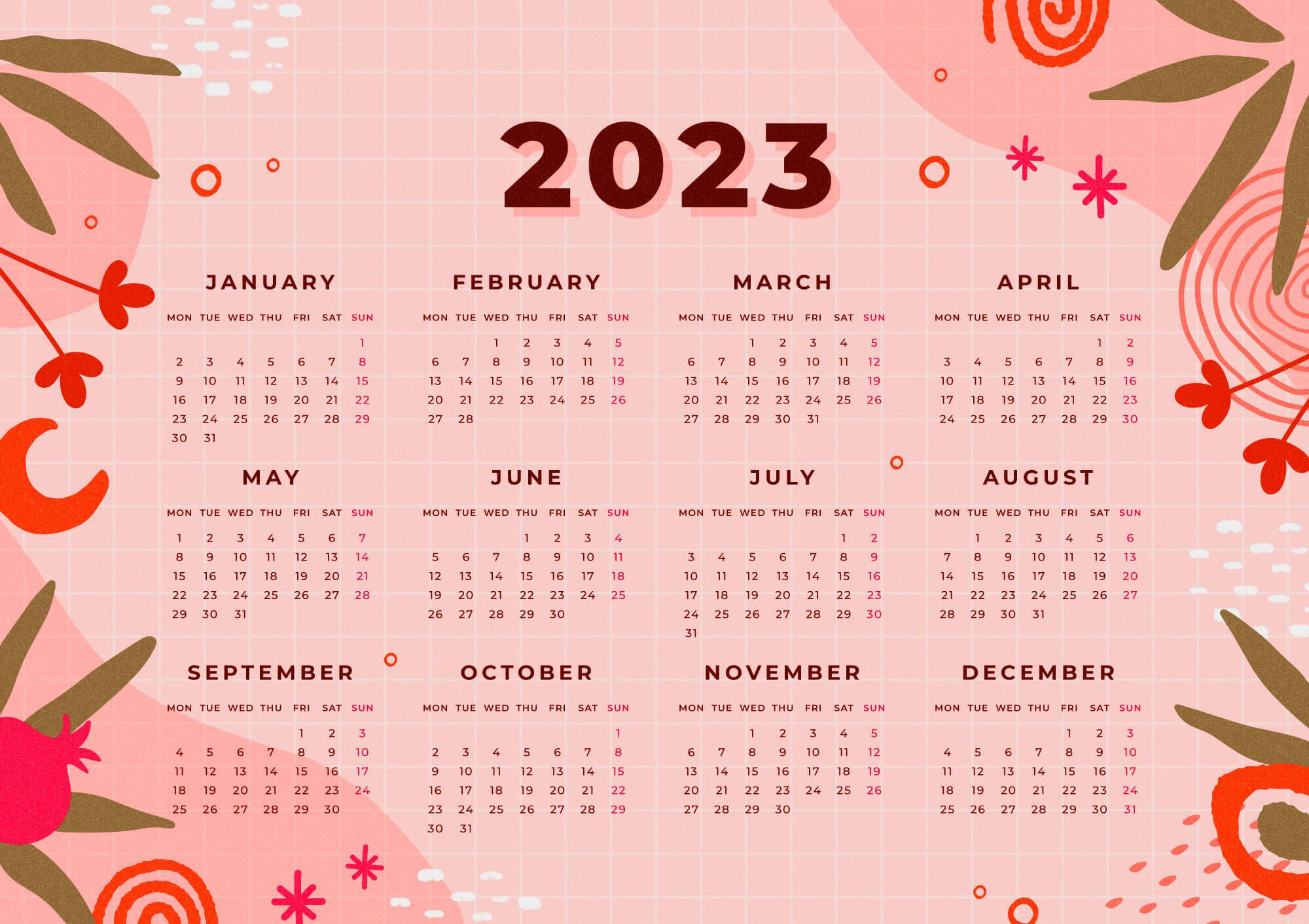 Calendar 2023 wall horizontal vector art template design in 2023 | Art